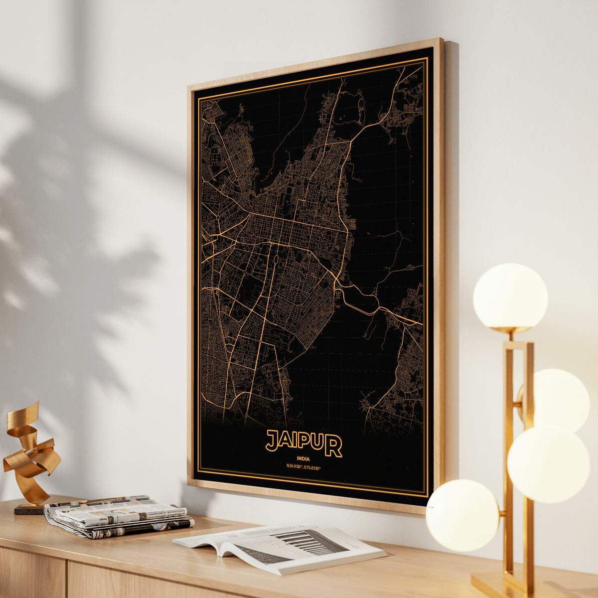 Jaipur Phosphor Map Poster - Amber CRT