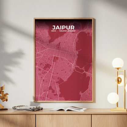 Jaipur Scarlet Map Poster