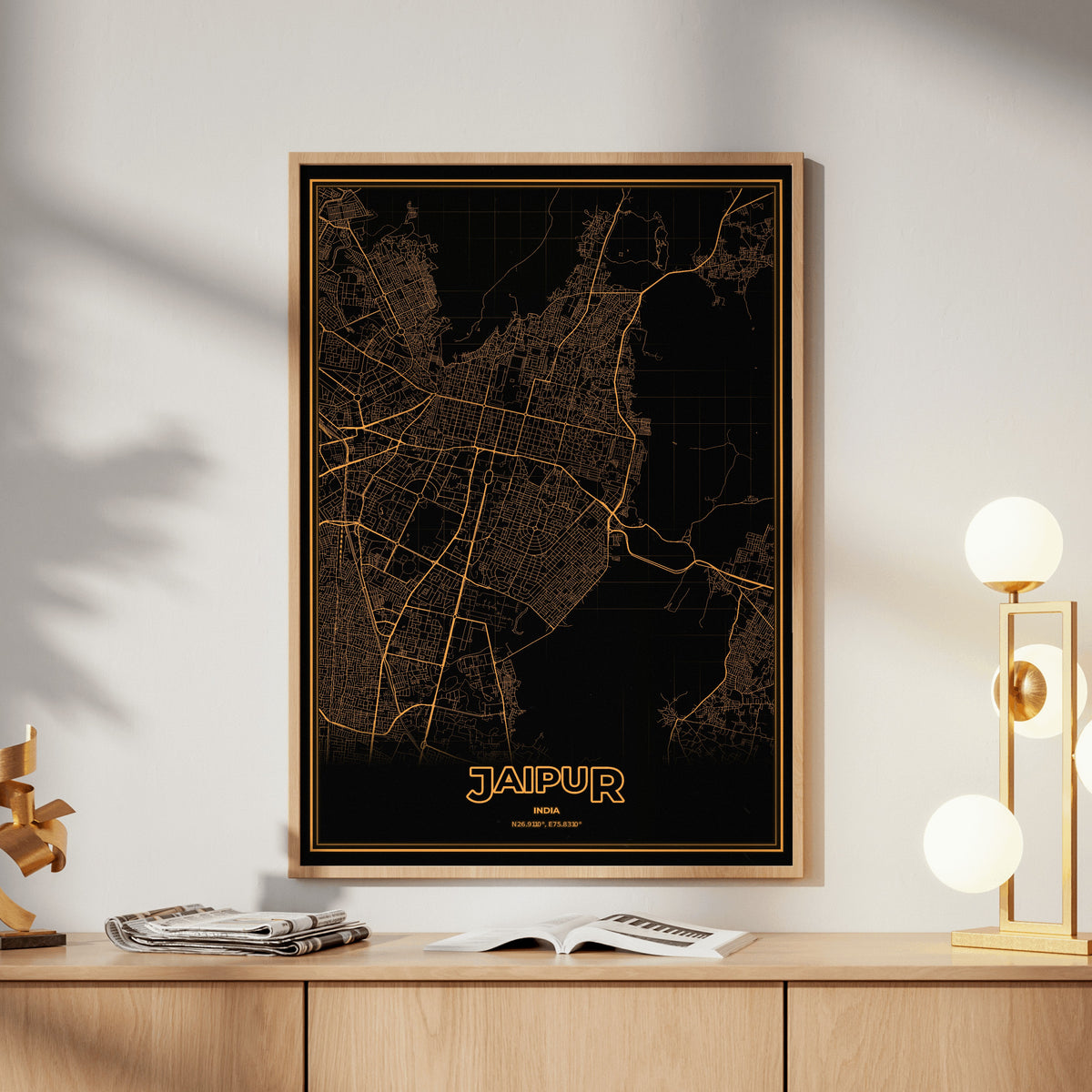 Jaipur Phosphor Map Poster - Amber CRT