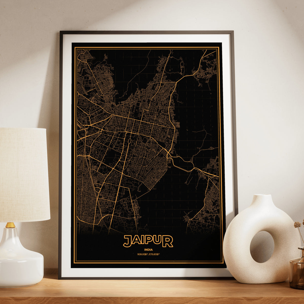Jaipur Phosphor Map Poster - Amber CRT