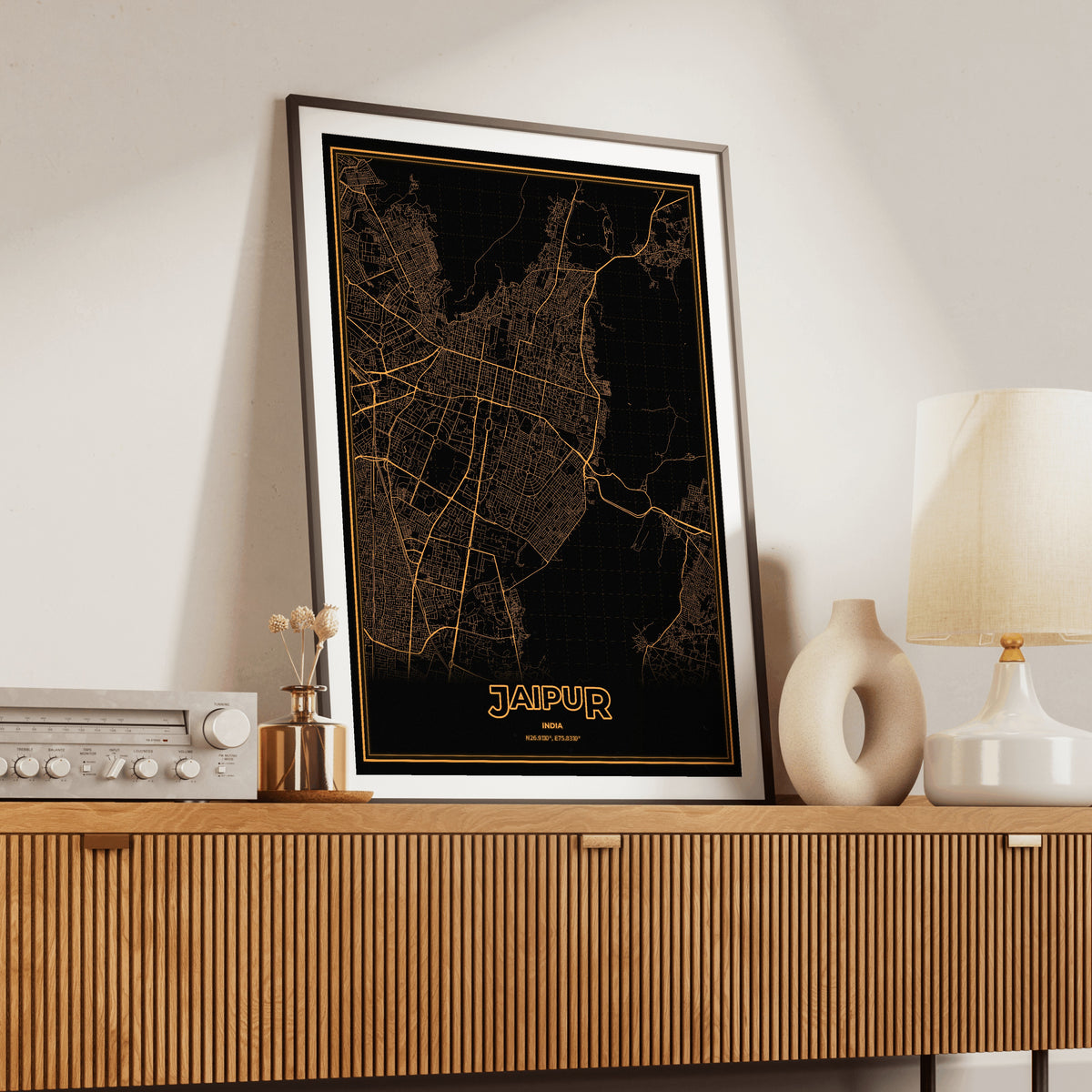 Jaipur Phosphor Map Poster - Amber CRT