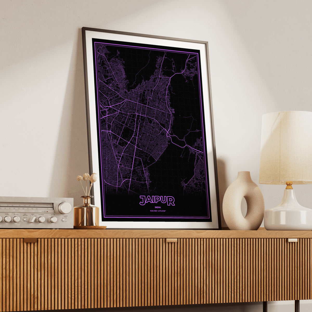 Jaipur Phosphor Map Poster - EGA Violet