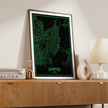 Jaipur Phosphor Map Poster - Phosphor Green