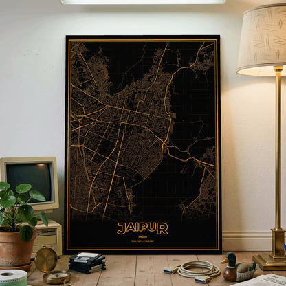 Jaipur Phosphor Map Poster - Amber CRT
