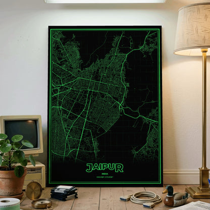 Jaipur Phosphor Map Poster - Phosphor Green
