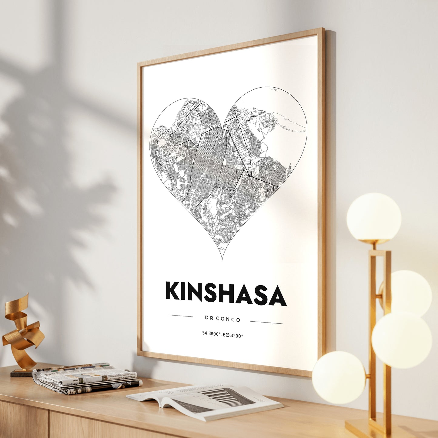 Kinshasa Heart Map Poster