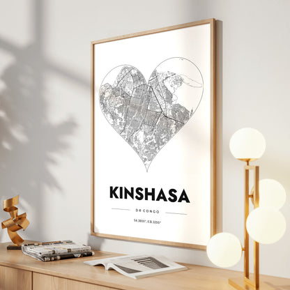 Kinshasa Heart Map Poster