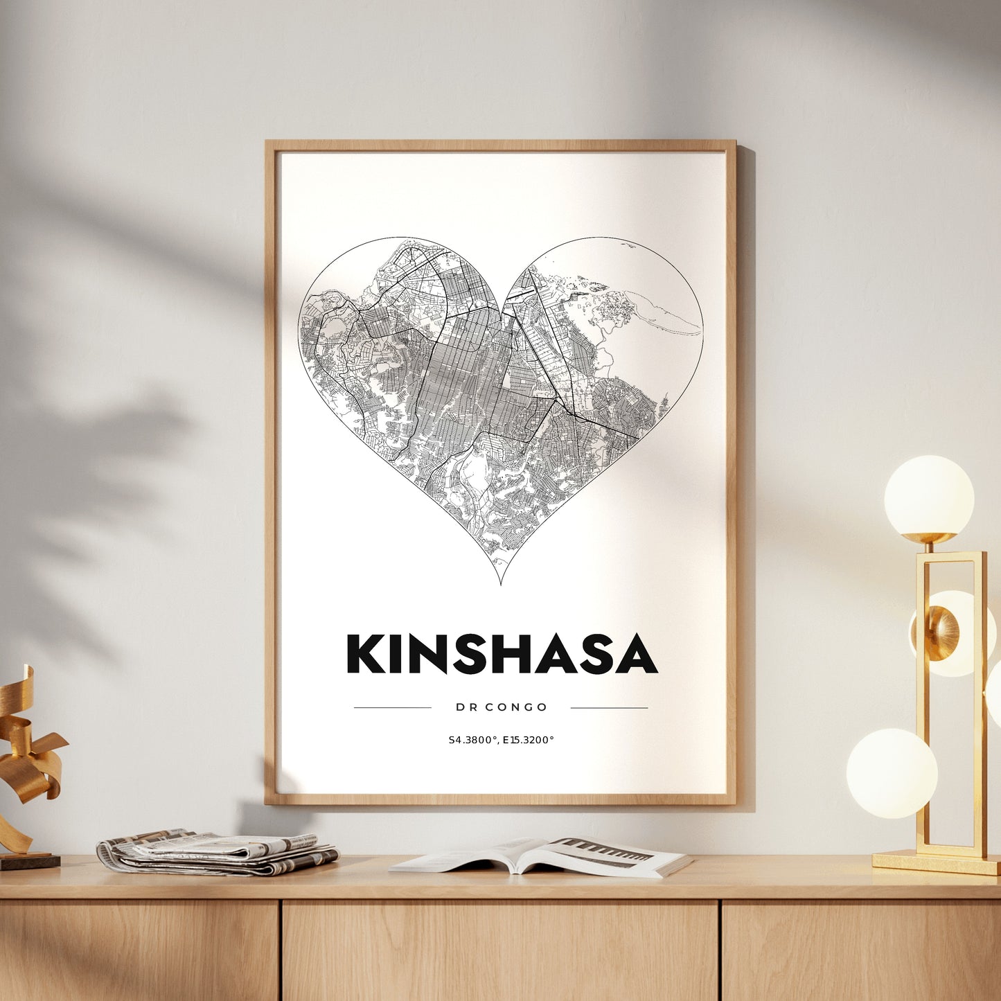 Kinshasa Heart Map Poster