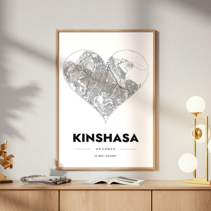 Kinshasa Heart Map Poster