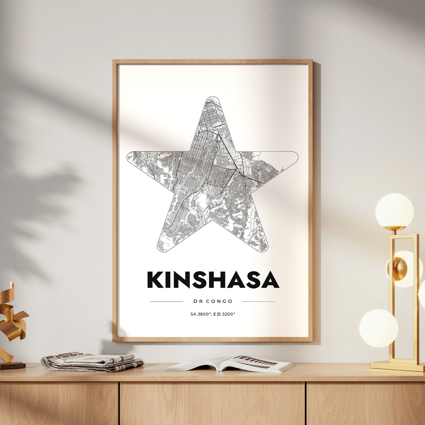 Kinshasa Star Map Poster