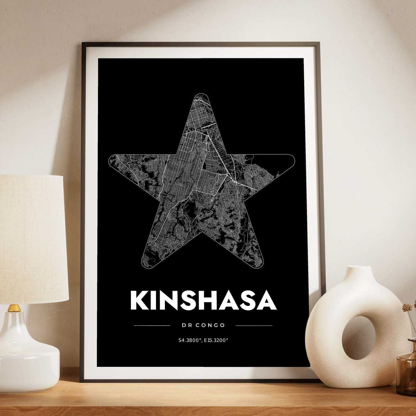 Kinshasa Star Map Poster