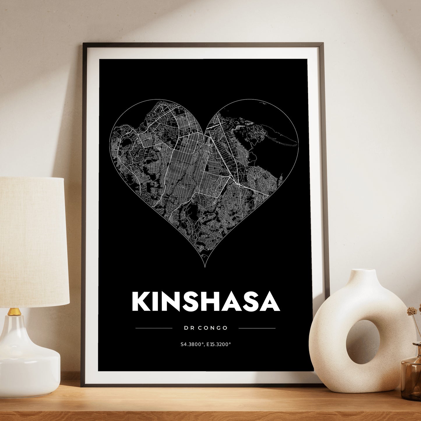 Kinshasa Heart Map Poster