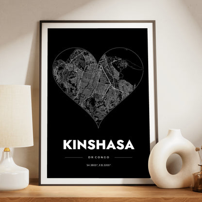 Kinshasa Heart Map Poster