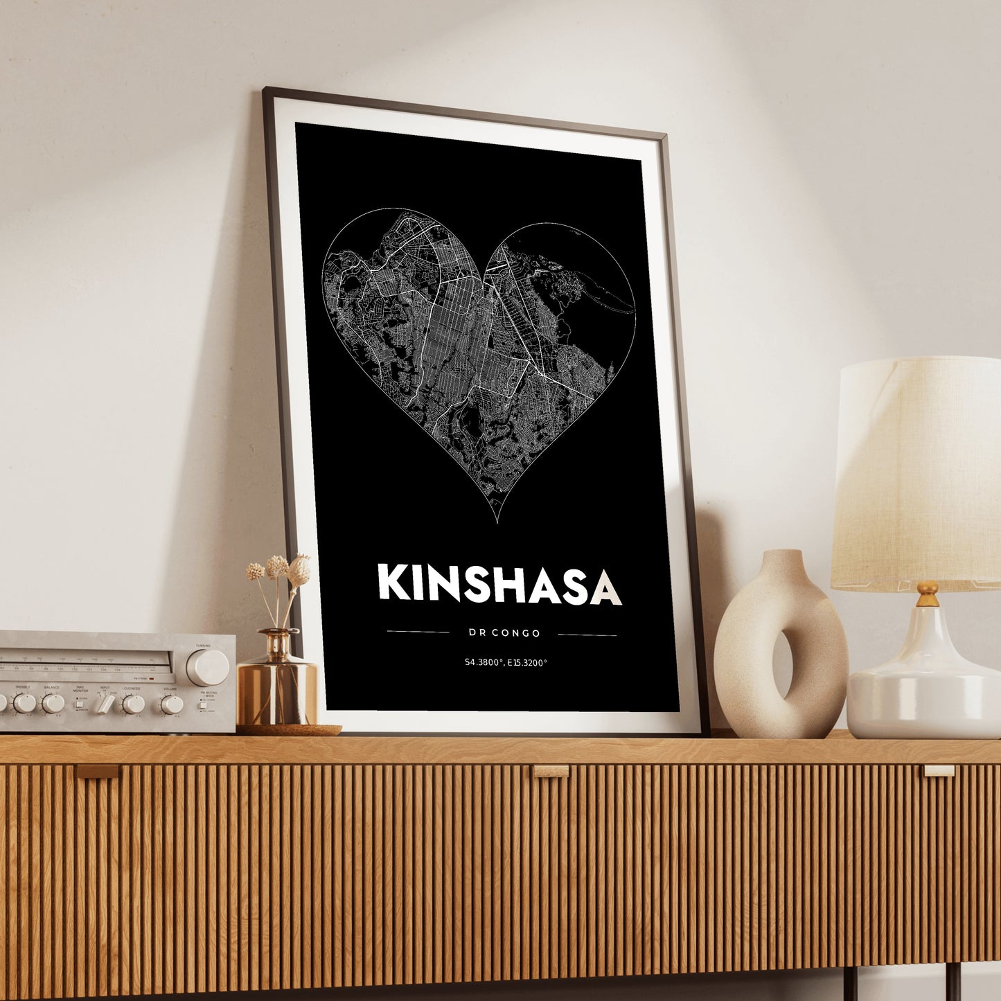 Kinshasa Heart Map Poster