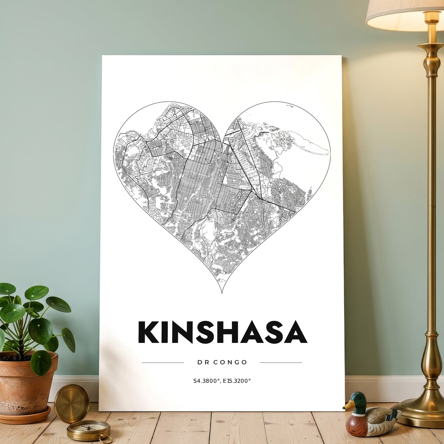 Kinshasa Heart Map Poster