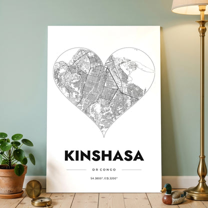 Kinshasa Heart Map Poster