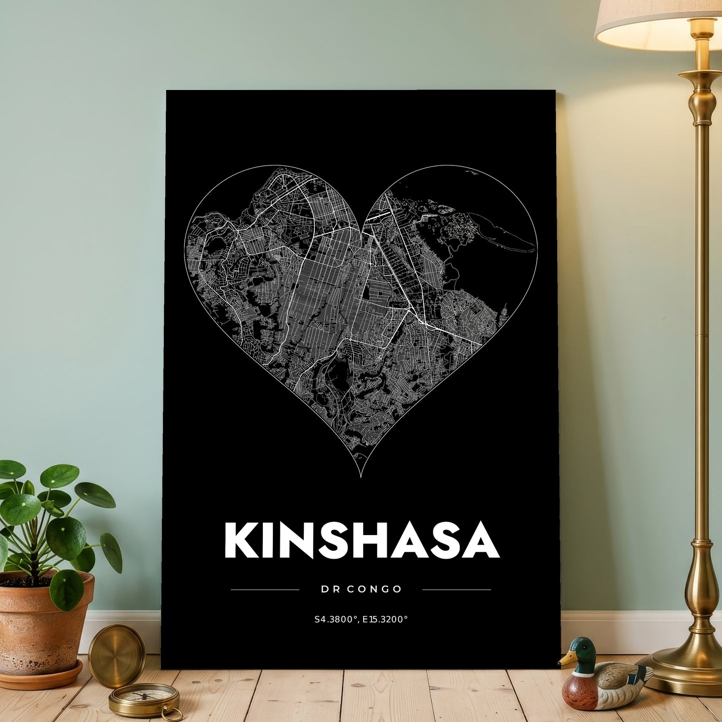 Kinshasa Heart Map Poster