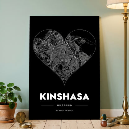 Kinshasa Heart Map Poster