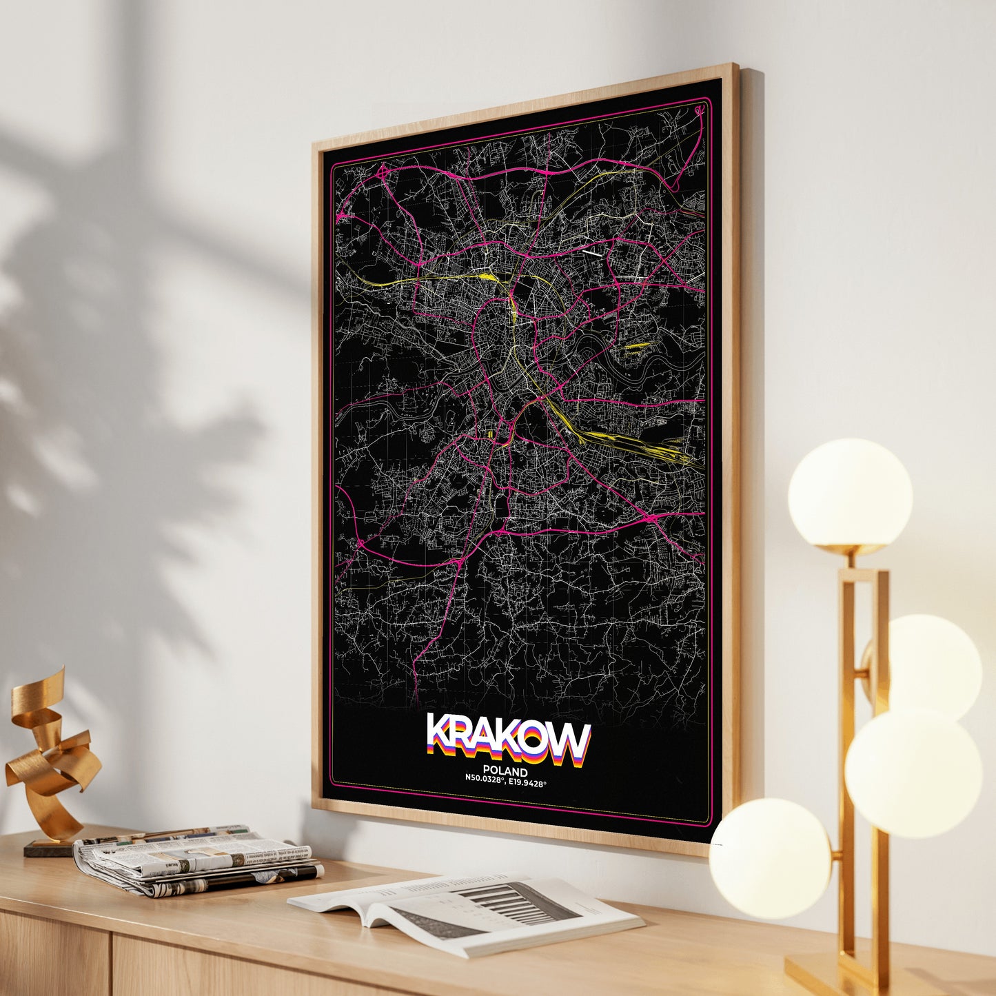Krakow Retro Map Poster