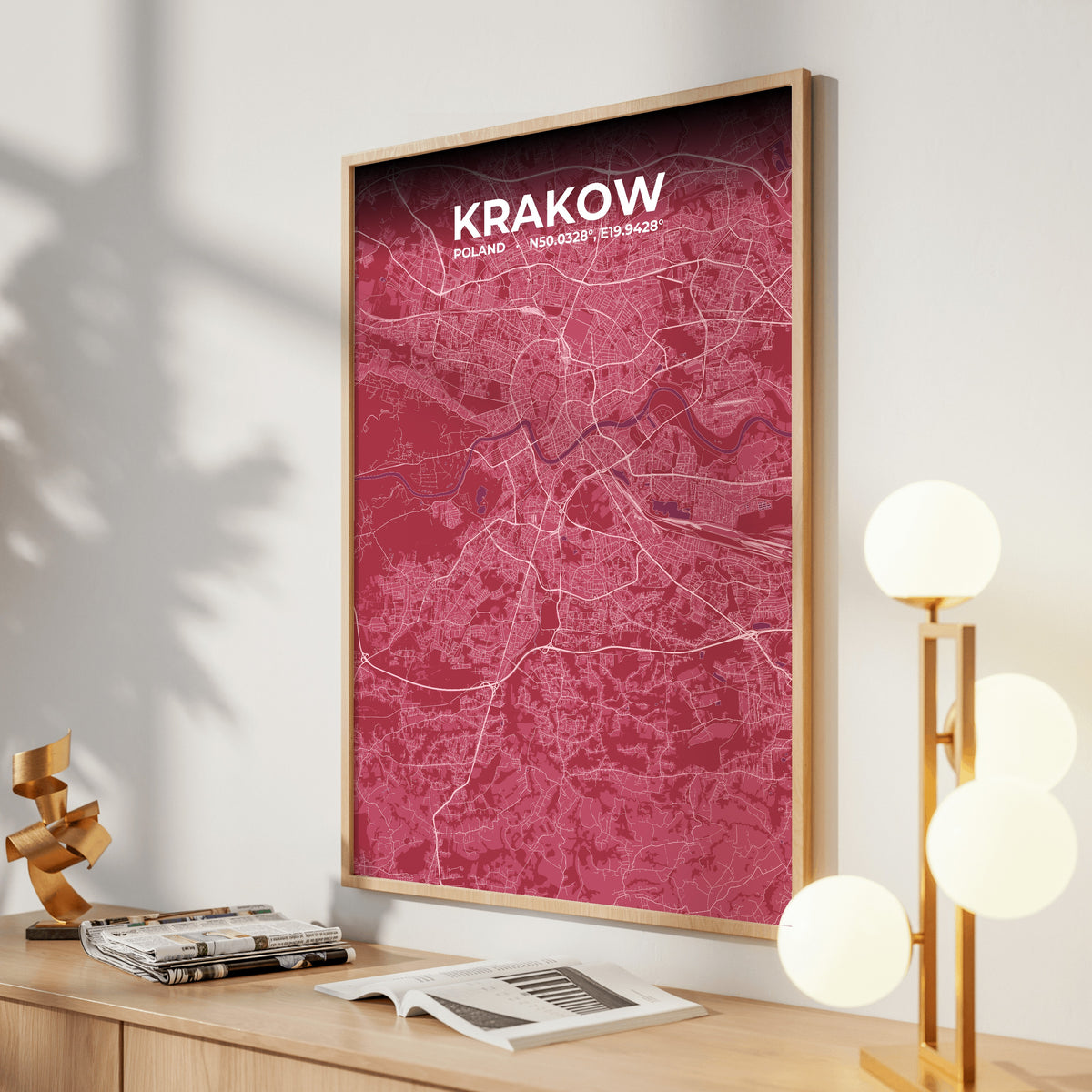 Krakow Scarlet Map Poster