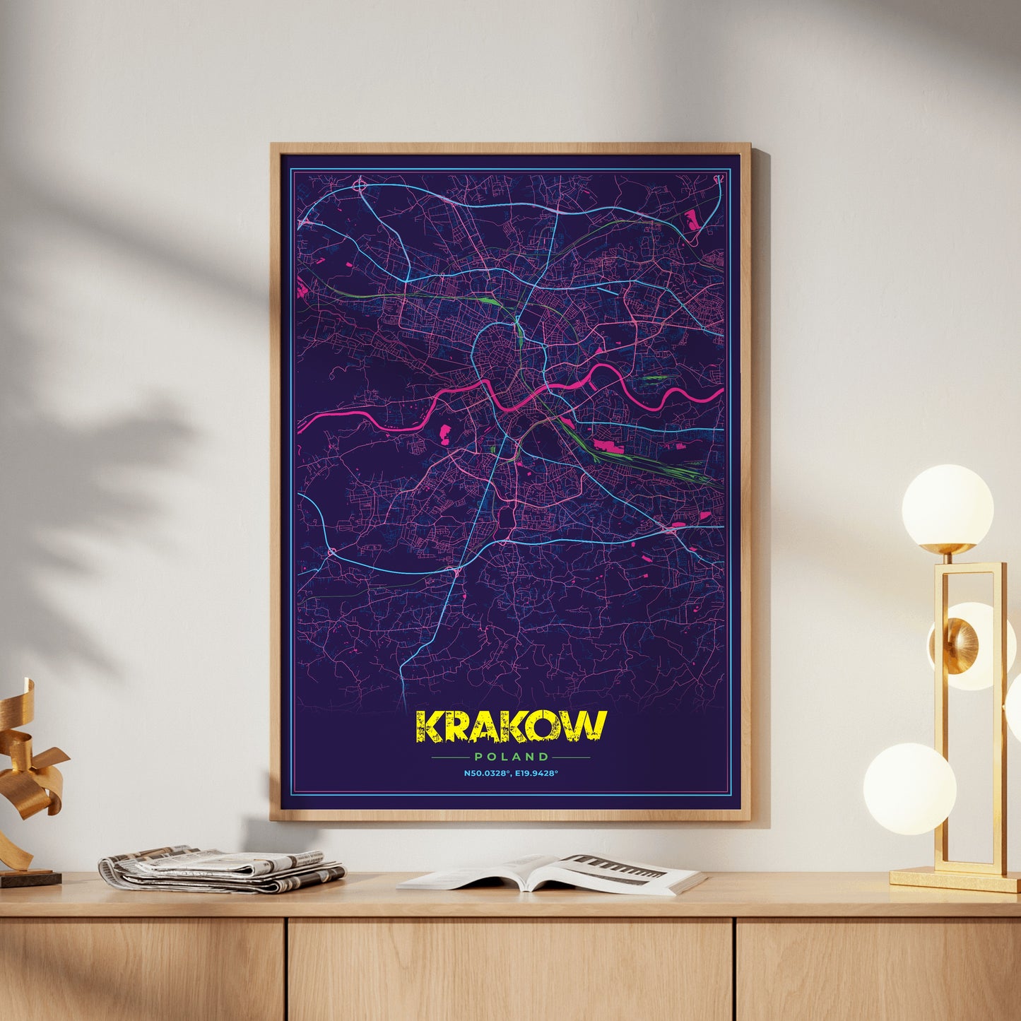 Krakow Cyberpunk Map Poster