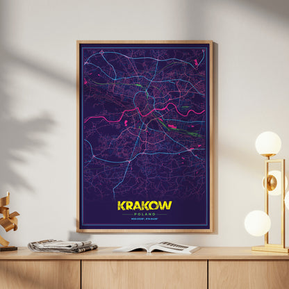 Krakow Cyberpunk Map Poster
