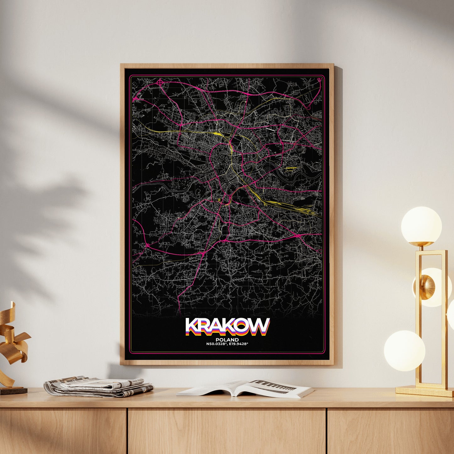 Krakow Retro Map Poster