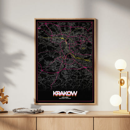 Krakow Retro Map Poster