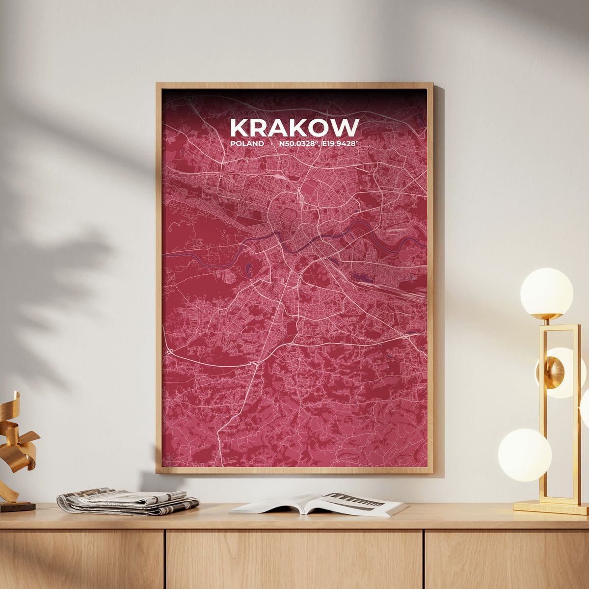 Krakow Scarlet Map Poster