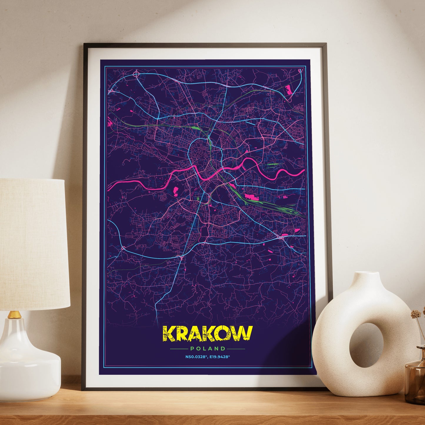 Krakow Cyberpunk Map Poster