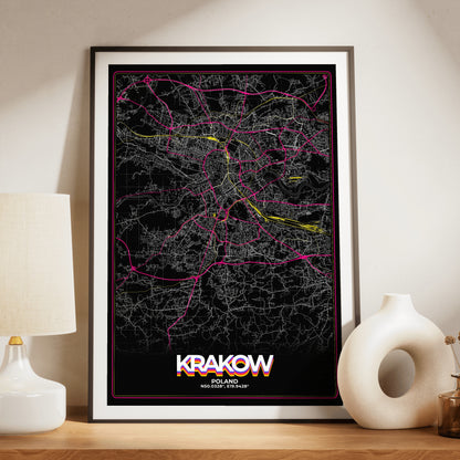 Krakow Retro Map Poster