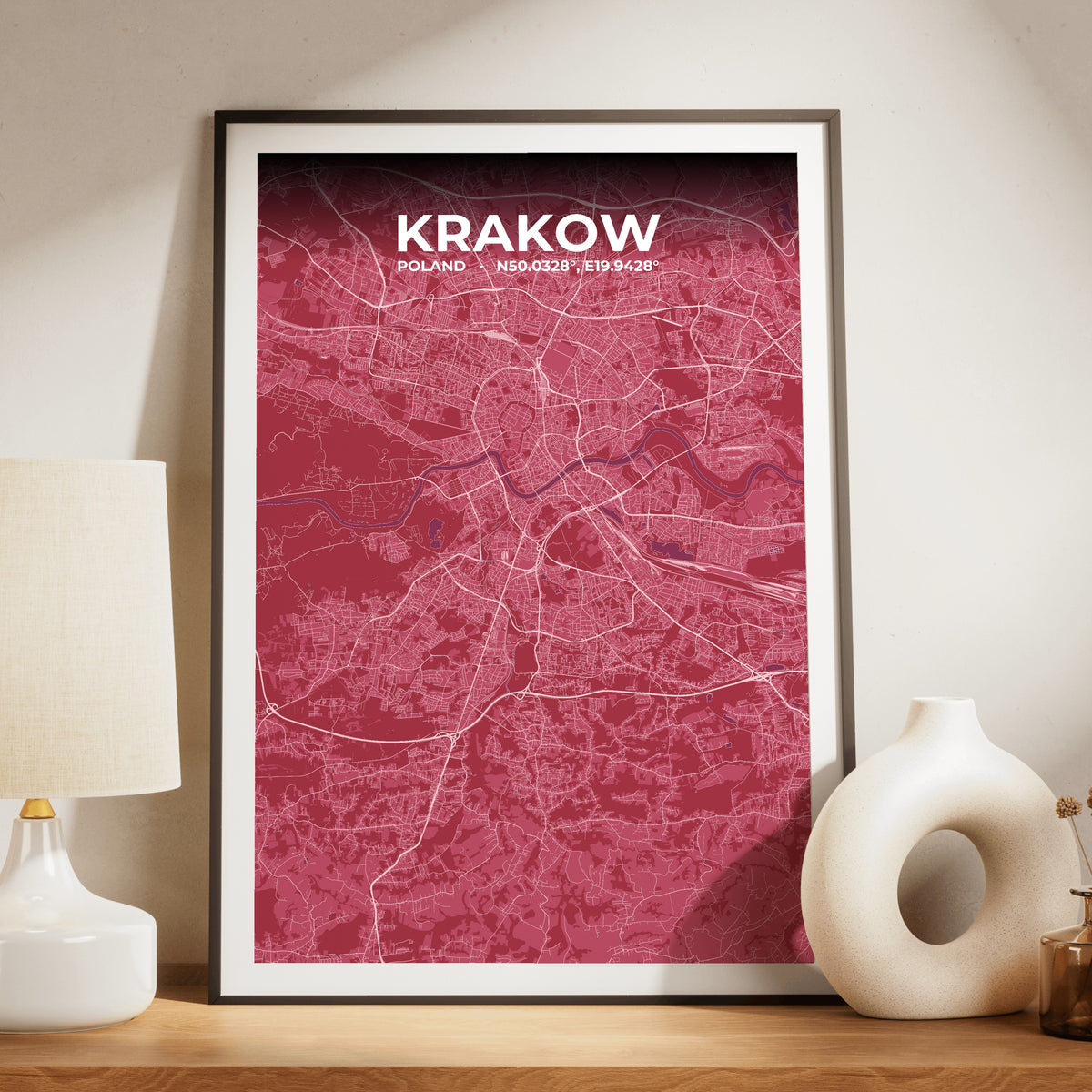 Krakow Scarlet Map Poster