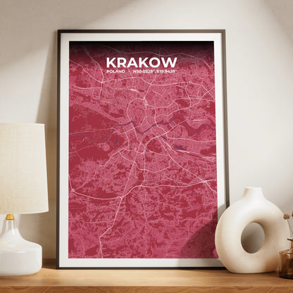 Krakow Scarlet Map Poster