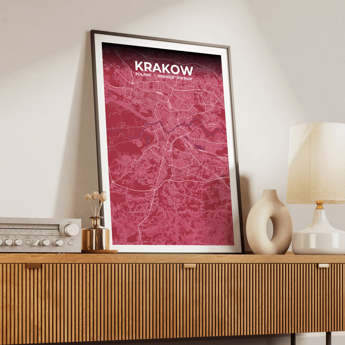 Krakow Scarlet Map Poster