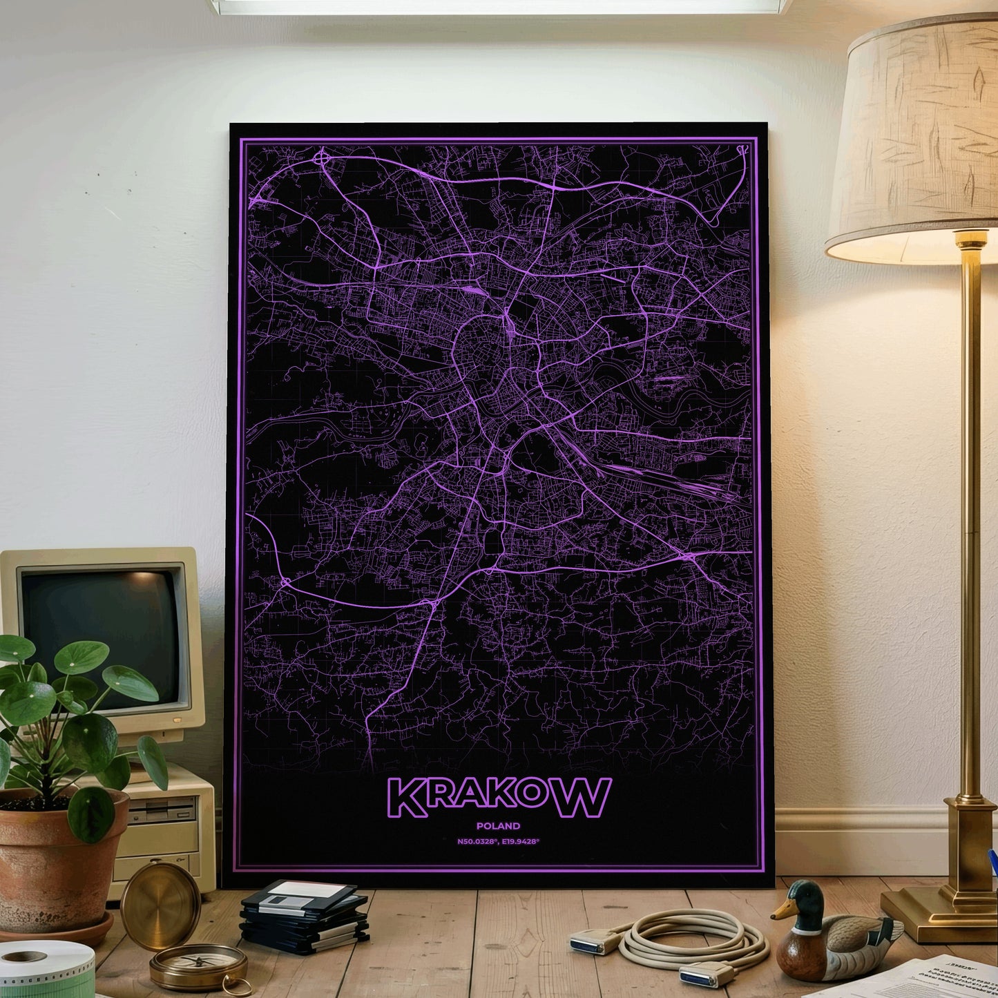 Krakow Phosphor Map Poster - EGA Violet