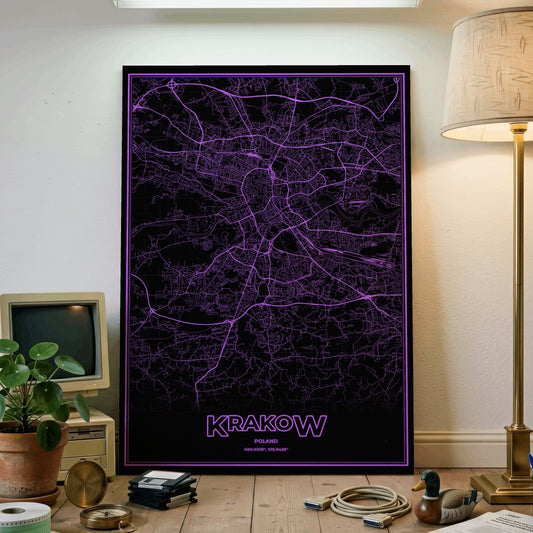 Krakow Phosphor Map Poster - EGA Violet