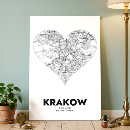 Krakow Heart Map Poster
