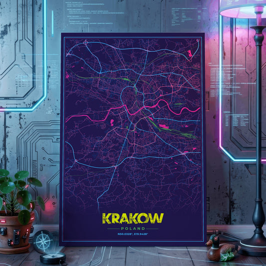 Krakow Cyberpunk Map Poster