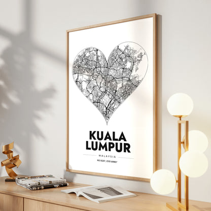 Kuala Lumpur Heart Map Poster