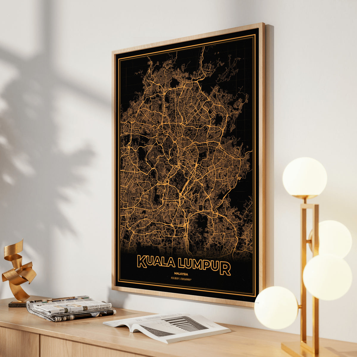 Kuala Lumpur Phosphor Map Poster - Amber CRT