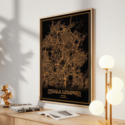 Kuala Lumpur Phosphor Map Poster - Amber CRT