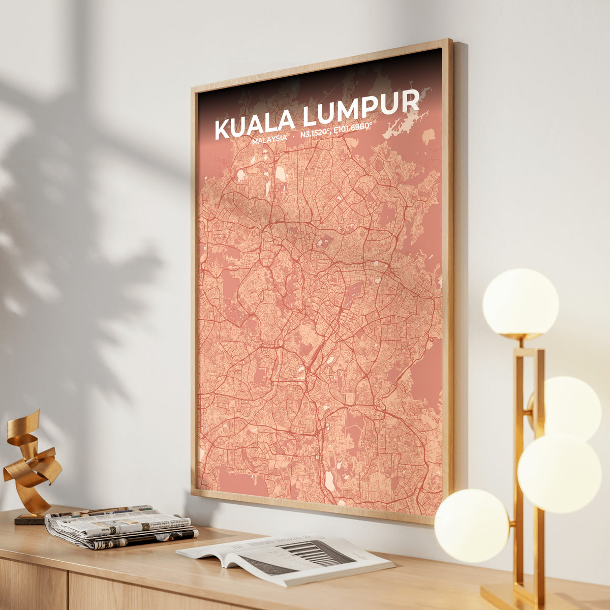 Kuala Lumpur Blush Map Poster