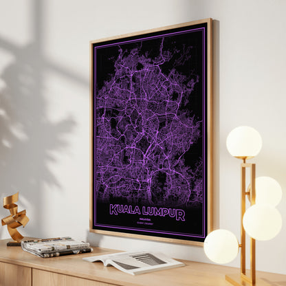 Kuala Lumpur Phosphor Map Poster - EGA Violet