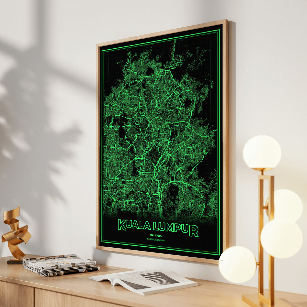 Kuala Lumpur Phosphor Map Poster - Phosphor Green