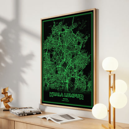 Kuala Lumpur Phosphor Map Poster - Phosphor Green