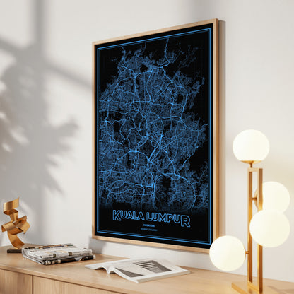 Kuala Lumpur Phosphor Map Poster - IBM Blue