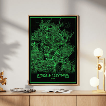 Kuala Lumpur Phosphor Map Poster - Phosphor Green