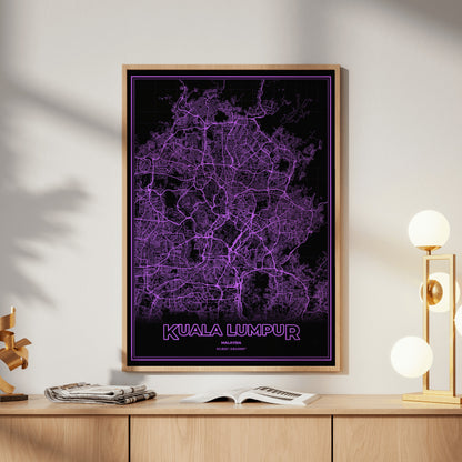 Kuala Lumpur Phosphor Map Poster - EGA Violet