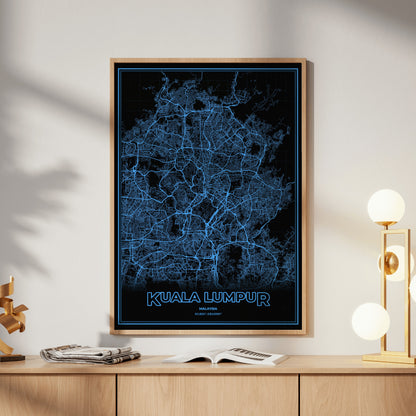 Kuala Lumpur Phosphor Map Poster - IBM Blue