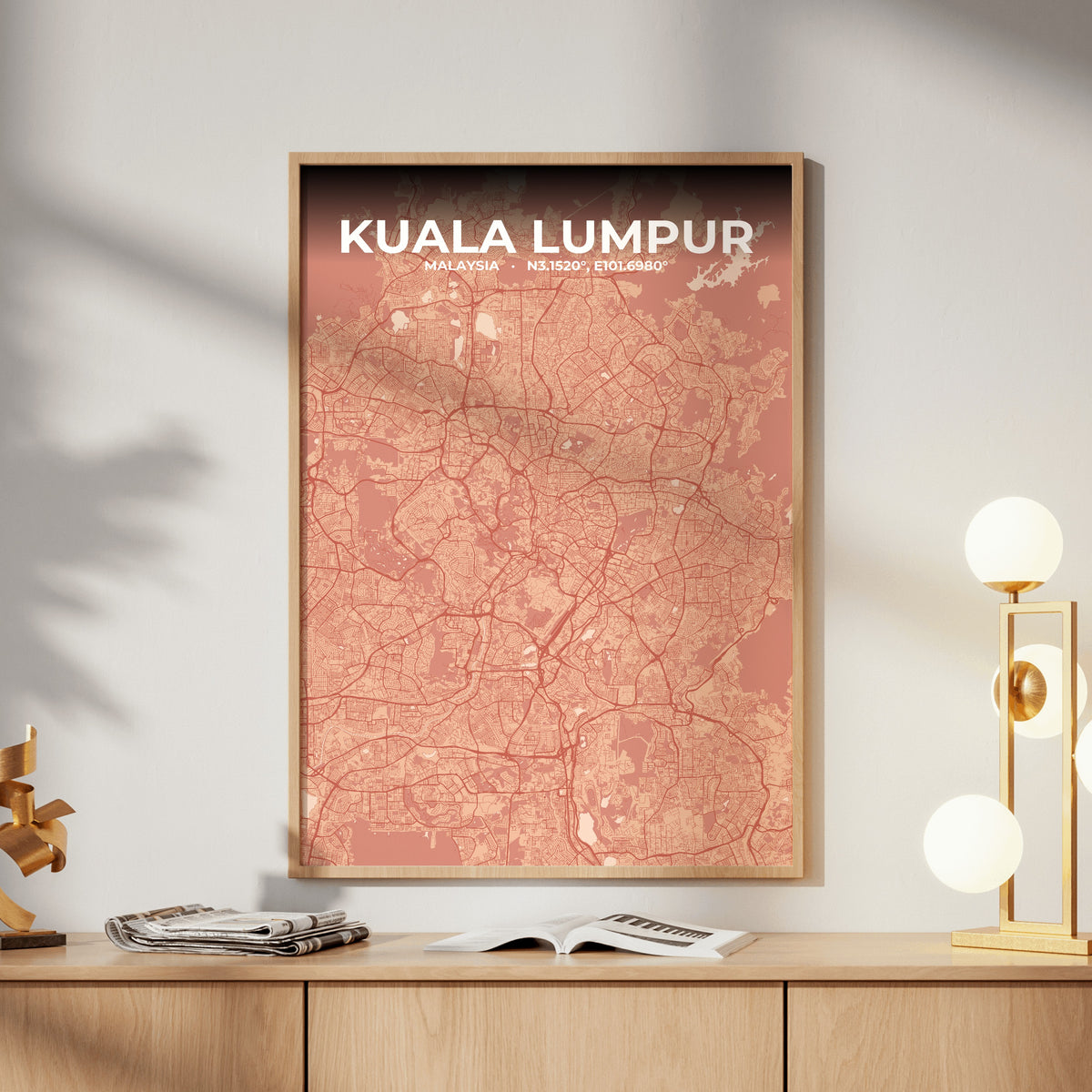 Kuala Lumpur Blush Map Poster